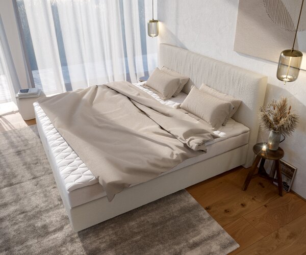 DELIFE Boxspring postel Dream-Well bouclé krémovo-bílá 200x200 cm bonell matrace PU topper