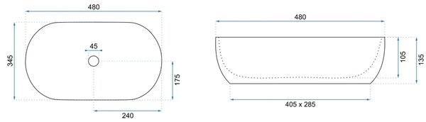 Rea Amelia 48, umyvadlo na desku 480x345x135 mm, imitace kamene Saturn, REA-U0636