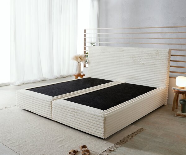 DELIFE Boxspring postel Dream-Well plyšový manšestr béžová 200x200 cm