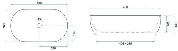 Rea Amelia, umyvadlo na desku 480x345x135 mm, imitace kamene, REA-U0625