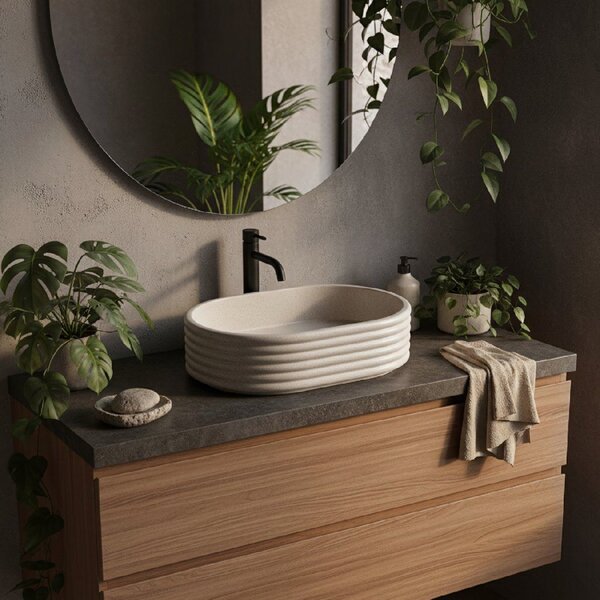 Rea Nicoletta, umyvadlo na desku 500x360x140 mm, béžová-imitace kamene, REA-U7346