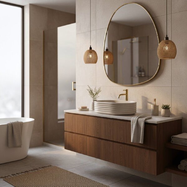 Rea Nicoletta, umyvadlo na desku 500x360x140 mm, béžová-imitace kamene, REA-U7346