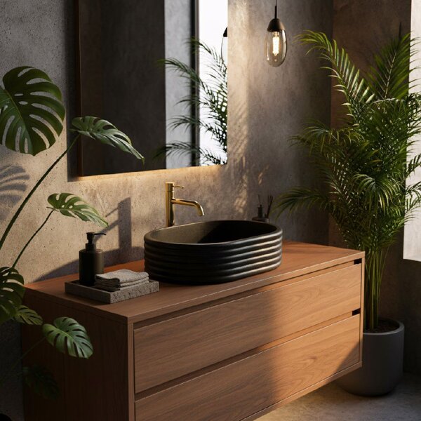 Rea Nicoletta, umyvadlo na desku 500x360x140 mm, imitace kamene-černá, REA-U7345