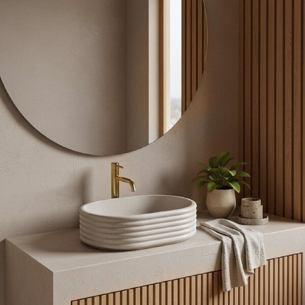 Rea Nicoletta, umyvadlo na desku 500x360x140 mm, béžová-imitace kamene, REA-U7346