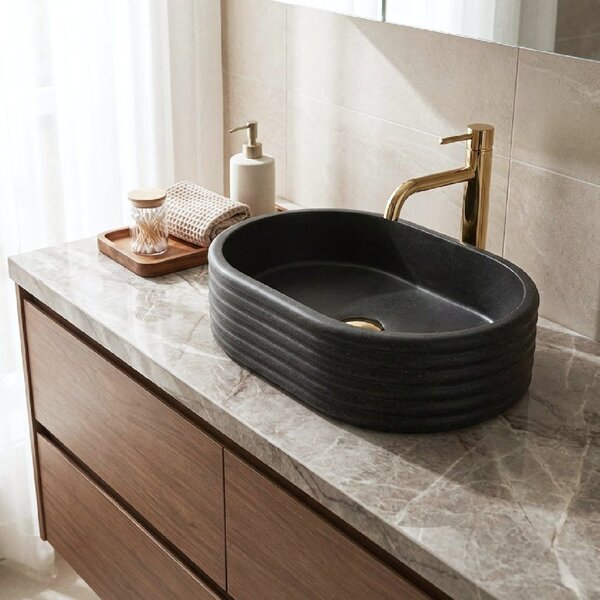 Rea Nicoletta, umyvadlo na desku 500x360x140 mm, imitace kamene-černá, REA-U7345