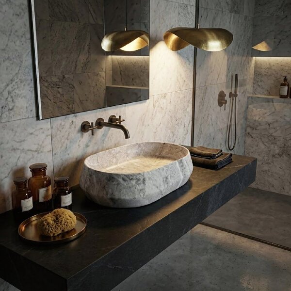 Rea Zoe Rock, umyvadlo na desku 550x355x170 mm, šedá-imitace kamene, REA-U0643