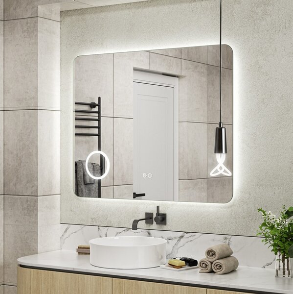 Erga Myra, LED zrcadlo 100x80 cm s kosmetickým zrcadlem 3x zvětšení, 4114 lm, 3 barvy světla, zadní osvětlení, ERG-V01-MYRA-1080-00