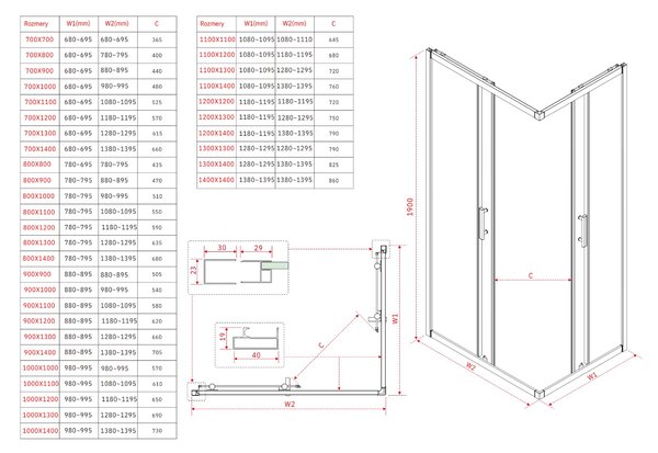 Erga Tucson, sprchový kout s posuvnými dveřmi 70(dveře) x 80(dveře) x 190 cm, 6mm čiré sklo, chromový profil, ERG-S02-TUCSON-D070D080-CL-CR