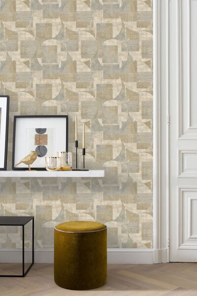 Šedo-okrová geometrická vliesová tapeta na zeď, RE25161, Reflect, Decoprint