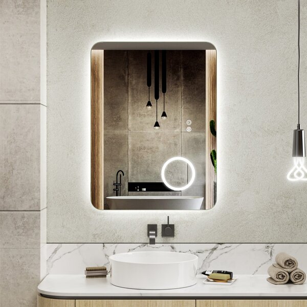 Erga Myra, LED zrcadlo 80x60 cm s kosmetickým zrcadlem 3x zvětšení, 3146 lm, 3 barvy světla, zadní osvětlení, ERG-V01-MYRA-8060-00