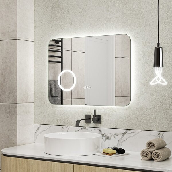 Erga Myra, LED zrcadlo 70x50 cm s kosmetickým zrcadlem 3x zvětšení, 2662 lm, 3 barvy světla, zadní osvětlení, ERG-V01-MYRA-7050-00