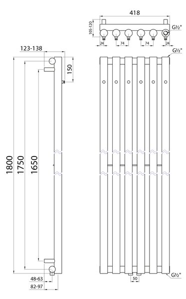 Sapho Sapho, PILON topné těleso 270x1800mm, se 6 háčky, chrom, IZ130T