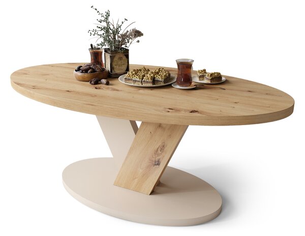 Mazzoni LOVA Dub Artisan/Béžový (Champagne) - OVÁLNÝ KONFERENČNÍ STOLEK 110x60 cm MODERNÍ KÁVOVÝ STOLEK