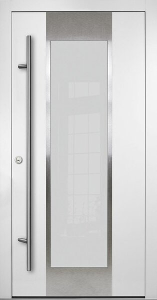 FM TÜREN Vchodové dveře s ocelovým opláštěním FM Turen model DS08 Orientace dveří: Levé, otevírání dovnitř, Dekor: Bílá, Standardní rozměr: 98 cm x 208 cm - vnější rozměr rámu