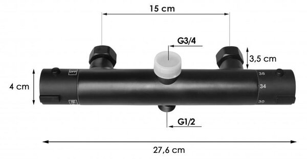 Erga Erga, termostatická sprchová baterie s horním 3/4" připojením sprchového sloupu, černá matná, ERG-YKA-BW.FL-THERM-BLK