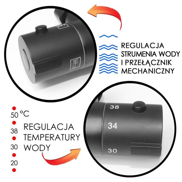 Erga Erga, termostatická sprchová baterie s horním 3/4" připojením sprchového sloupu, černá matná, ERG-YKA-BW.FL-THERM-BLK