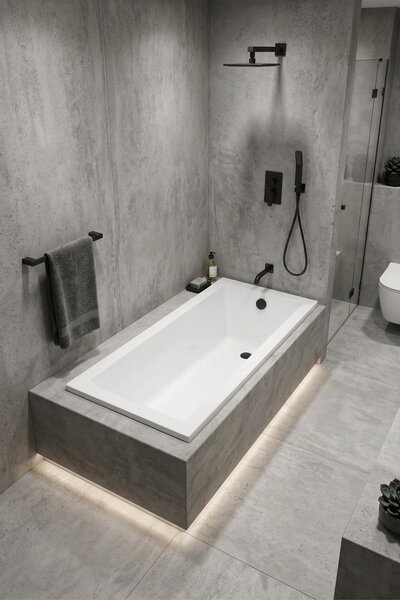 Erga Pureline-S, vana 1400x700x400 mm bez nožiček, bílá lesklá, ERG-V07-PURELINE-S-140x070-WH