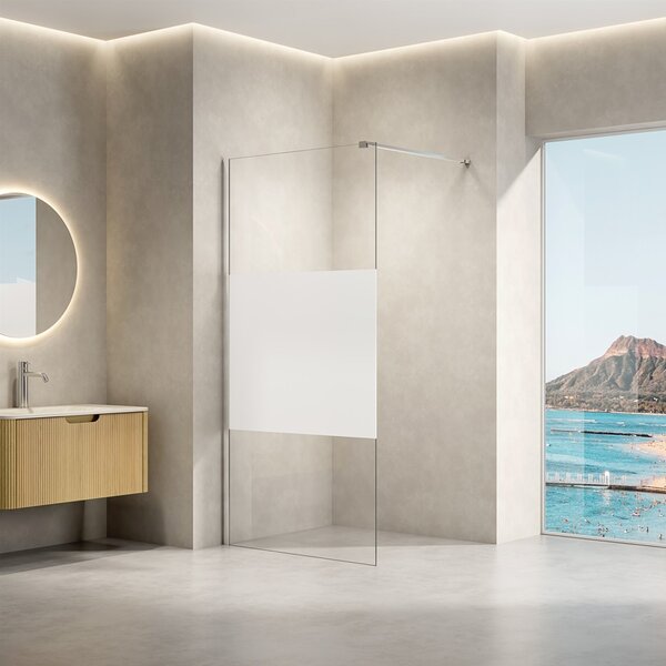 Erga Paris, sprchová zástěna Walk-In 80x200 cm, 8mm čiré/mléčné sklo, černý profil, ERG-V02-PARIS-080x200-MF-BK