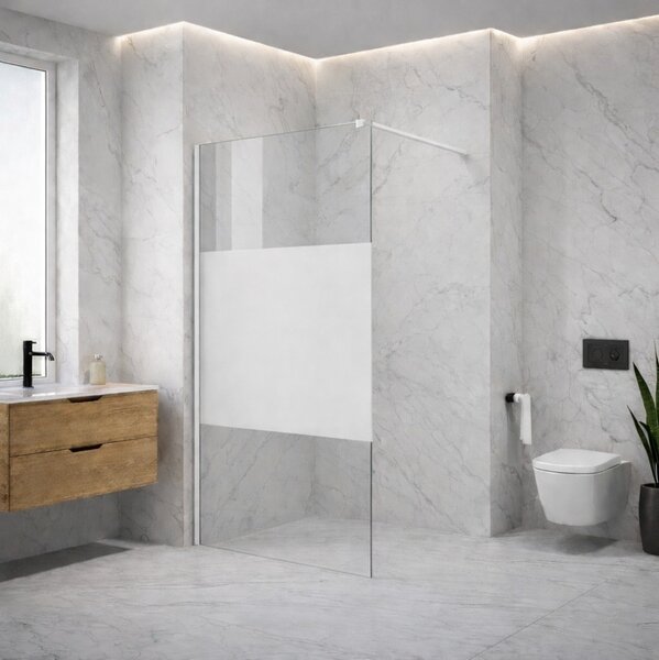 Erga Paris, sprchová zástěna Walk-In 80x200 cm, 8mm čiré/mléčné sklo, černý profil, ERG-V02-PARIS-080x200-MF-BK