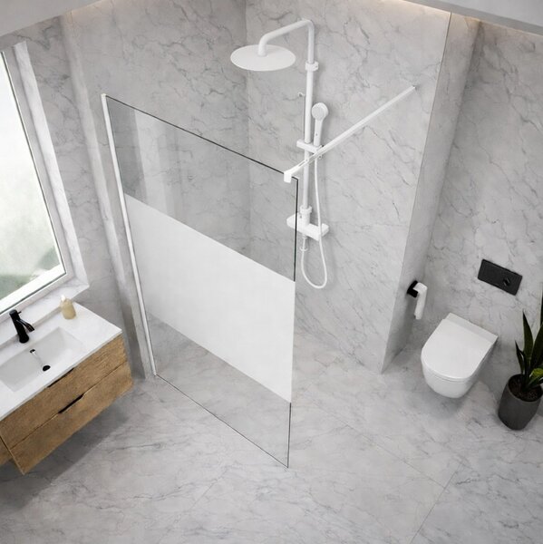 Erga Paris, sprchová zástěna Walk-In 80x200 cm, 8mm čiré/mléčné sklo, černý profil, ERG-V02-PARIS-080x200-MF-BK