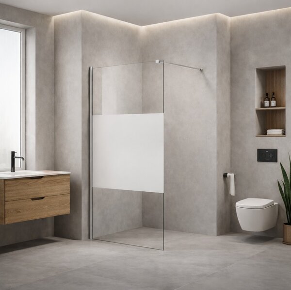 Erga Paris, sprchová zástěna Walk-In 80x200 cm, 8mm čiré/mléčné sklo, černý profil, ERG-V02-PARIS-080x200-MF-BK