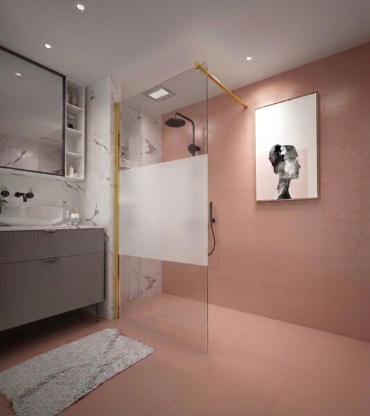 Erga Paris, sprchová zástěna Walk-In 80x200 cm, 8mm čiré/mléčné sklo, zlatý lesklý profil, ERG-V02-PARIS-080x200-MF-GD