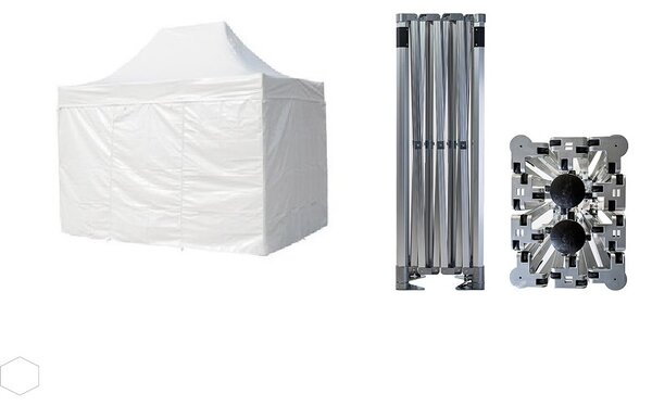 Nůžkový párty stan 3x4,5 m TENTino BIG HEXAGON PVC EXTREME EXTRA HIGH ROOF Barva opláštění (Zvolte variantu): 1A - BÍLÁ