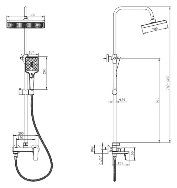 Aqualine Aqualine, FLERY sprchový sloup s pákovou baterií, otočným ramínkem, chrom, FY690