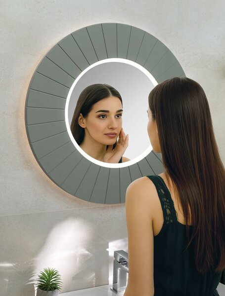 Sapho Sapho, LUMIRO STRIP kulaté zrcadlo s LED osvětlením v rámu, průměr 75cm, agila, LR750-4343S