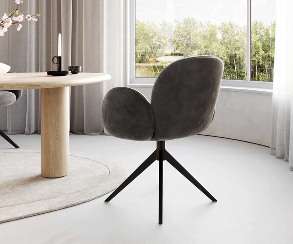 DELIFE Jídelní židle Nube-Flex s područkami mikrovlákno antracit vintage křížová podnož široká černá otočná o 360° taštičkové pružiny