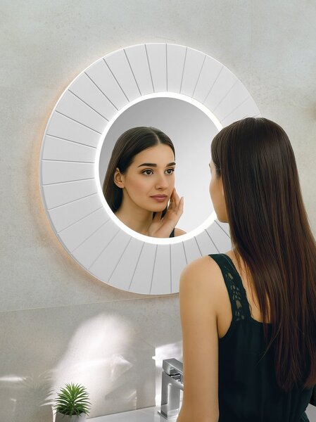 Sapho Sapho, LUMIRO STRIP kulaté zrcadlo s LED osvětlením v rámu, průměr 75cm, bílá mat, LR750-3131S