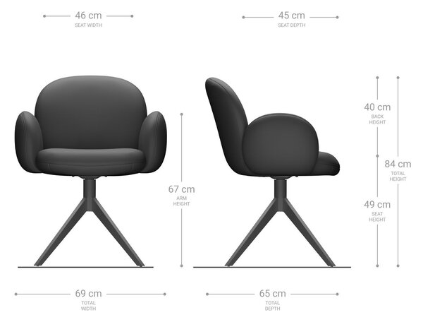 DELIFE Jídelní židle Nube-Flex s područkami mikrovlákno antracit vintage křížová podnož široká černá otočná o 360° taštičkové pružiny