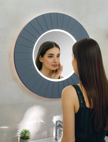 Sapho Sapho, LUMIRO STRIP kulaté zrcadlo s LED osvětlením v rámu, průměr 75cm, sína, LR750-4242S