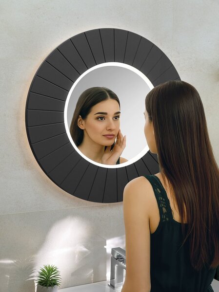 Sapho Sapho, LUMIRO STRIP kulaté zrcadlo s LED osvětlením v rámu, průměr 75cm, carina, LR750-4141S