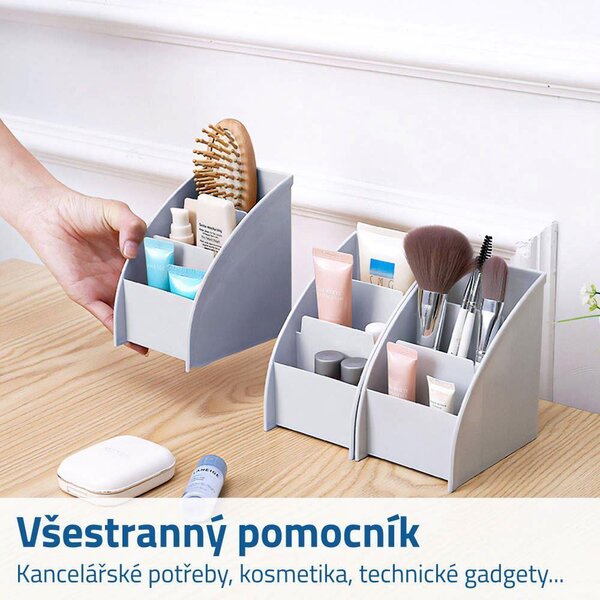 Organizér na stůl s přihrádkami - světle šedý
