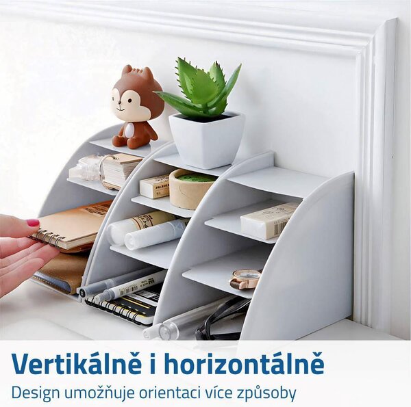 Organizér na stůl s přihrádkami - světle šedý