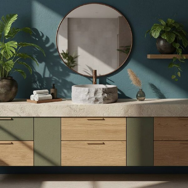 Rea Alice Moon, umyvadlo na desku 390×390×145 mm, béžová matná – imitace kamene, REA-U3501