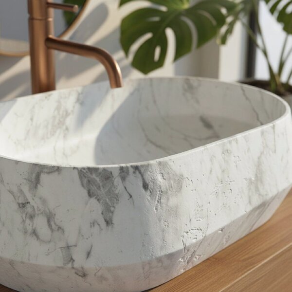 Rea Zoe Dune, umyvadlo na desku 590×380×170 mm, imitace kamene-šedá matná, REA-U3538