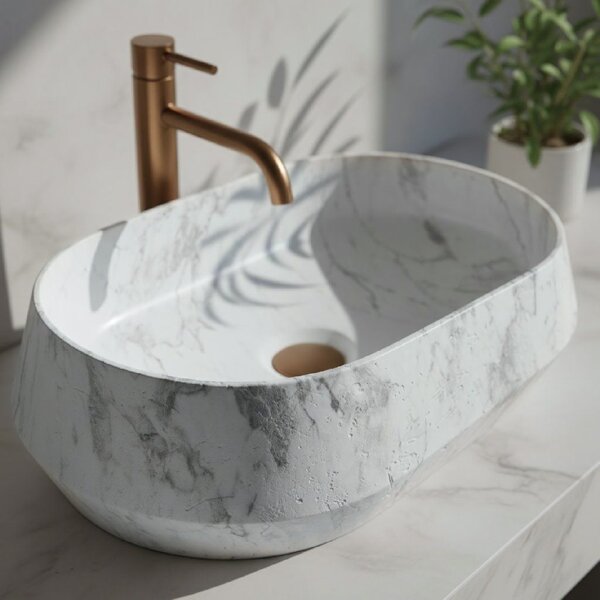 Rea Zoe Dune, umyvadlo na desku 590×380×170 mm, imitace kamene-šedá matná, REA-U3538