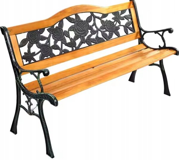 Lavička s opěradlem, dřevěná, 125 x 54 cm