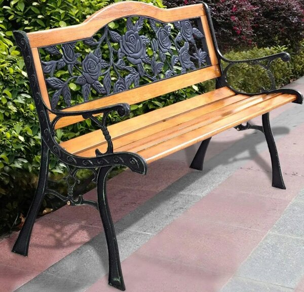Lavička s opěradlem, dřevěná, 125 x 54 cm