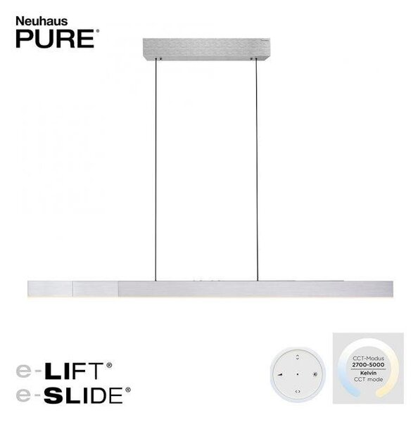 Paul Neuhaus LED závěsné svítidlo PURE-MOTO-RISE elektricky nastavitelná výška dotykový vypínač 2700-5000K hliník, d.200cm