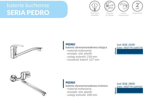 Kuchinox Pedro, nástěnná vanová baterie s ruční sprchovou soupravou, chromová, LAV-BQE_011D