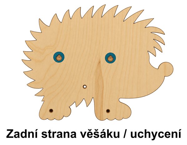 PokojovaDekorace.cz, Dřevěný věšák na zeď Ježek – 3 kolíky, 30 x 24 cm Barva kolíků: Modrá