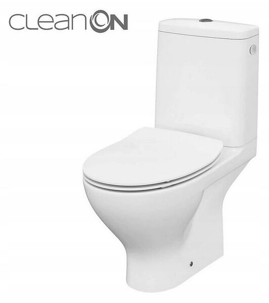 Cersanit Moduo - WC Kombi zadní odpad 3/5 CLEAN ON+WC sedátko SC duroplast SLIM, Bílá, K116-029