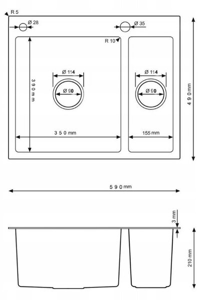 Erga HD, 1,5-komorový ocelový dřez 590x490x210 mm, ocelová, ERG-MLS-HD5949