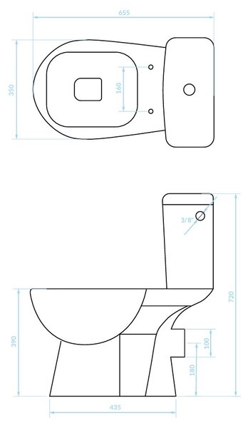 Kuchinox Lario, WC kombi, dvoutlačítko 3/6l, zadní odpad, sedátko s pomalým zavíráním, bílá, LAV-VKL_604P