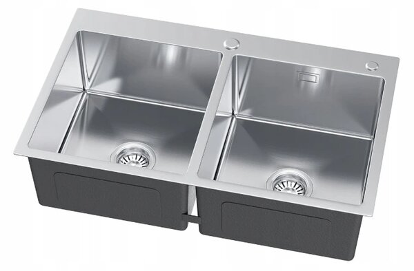 Erga HD, 2-komorový ocelový dřez 780x480x215 mm, broušená ocel, ERG-MLS-LEX7848
