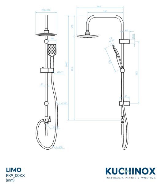 Kuchinox Limo, sprchový sloup s dešťovou hlavicí, chromová, LAV-PG9_00KX