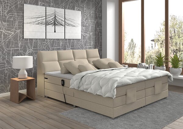 KONDELA Elektrická polohovací postel, boxspring, béžová, 160x200, GERONA NEW